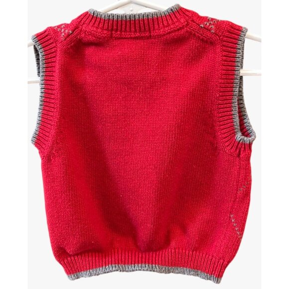 Janie & Jack Infant Red Argyle Sweater Vest 6-12M Preppy Holiday Academia - Picture 2 of 3